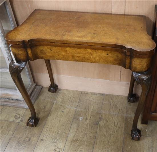 A 1920s George I design walnut card table W.79cm